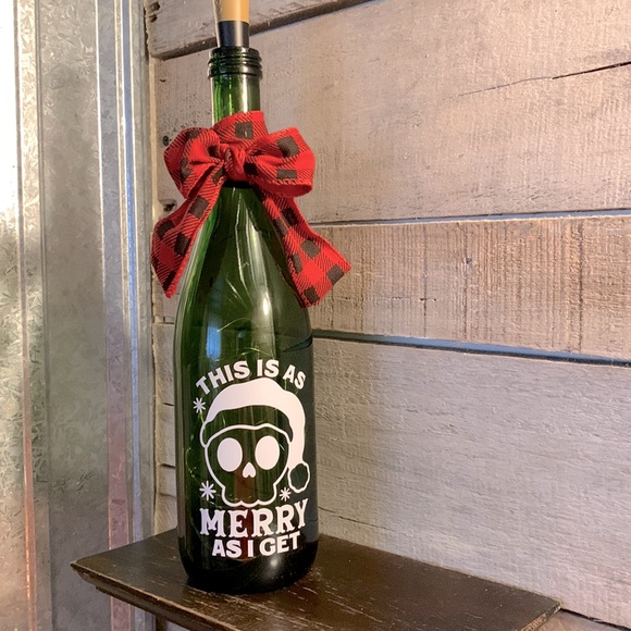 COPY - Hand Crafted- ‘This is as Merry as I Get’ wine bottle lantern - Picture 1 of 9